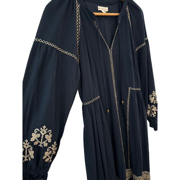 Roller Rabbit Metallic Cross Stitch Aveline Dress Navy/Gold Pockets Size Small - Picture 10 of 13